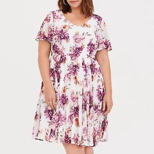 IVORY FLORAL CHIFFON SKATER DRESS